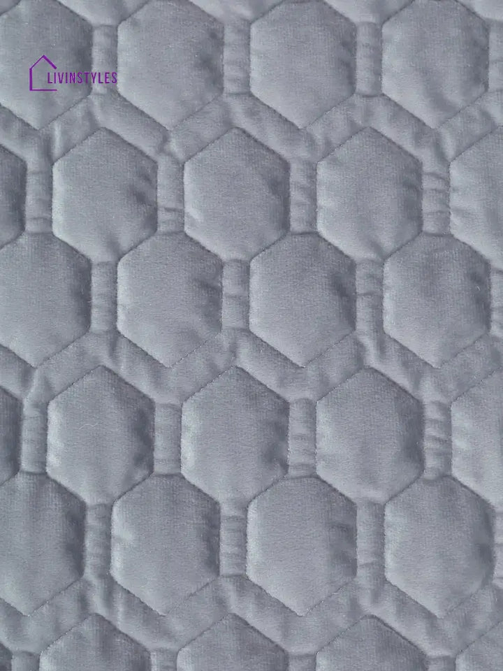 Light Grey Honey Comb Quilted Velvet 1 Seater Sofa Cover With 2 Pcs Hand Rest Slip Cover Sofa