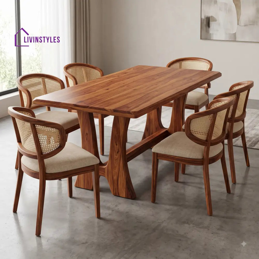 Likitha Premium Wooden 6 Seater Dining Table Set