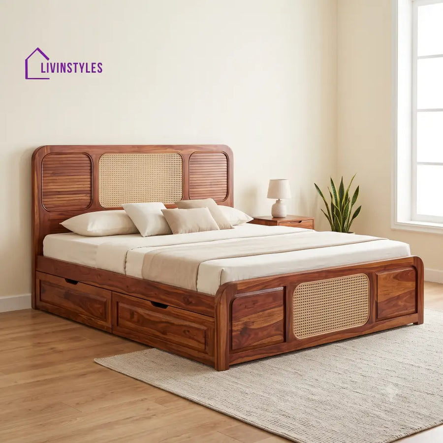 Lila Premium Wooden Bed with Drawer Storage | King Size Bed & Queen Size Bed Online