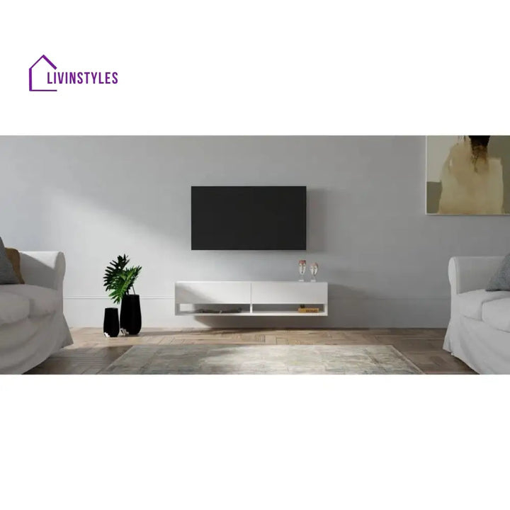 Lilac Wall Mounted Wooden Finish Tv Unit Stand for Living Room
