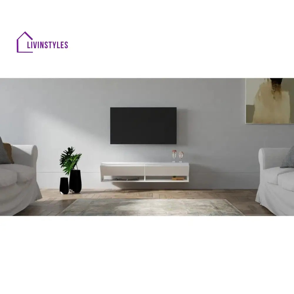Lilac Wall Mounted Wooden Finish Tv Unit Stand for Living Room