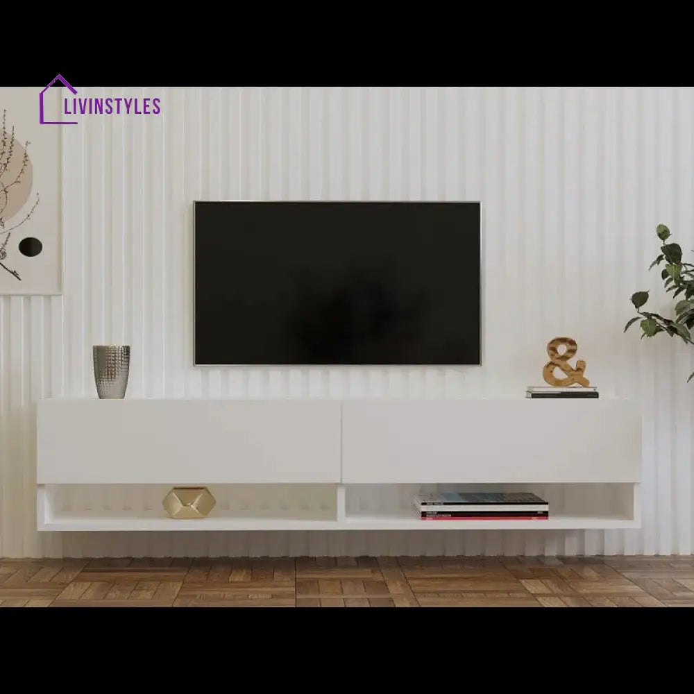Lilac Wall Mounted Wooden Finish Tv Unit Stand for Living Room