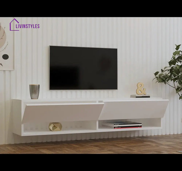 Lilac Wall Mounted Wooden Finish Tv Unit Stand for Living Room