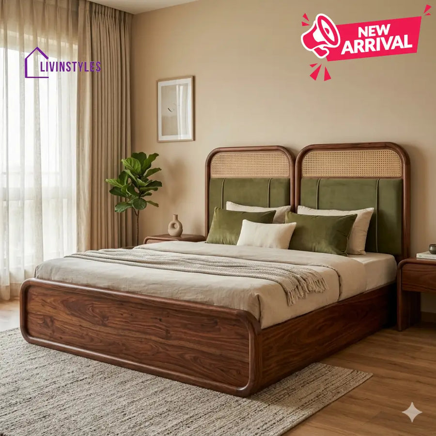 Lilia Premium Sheesham Wood Bed with Velvet Headboard