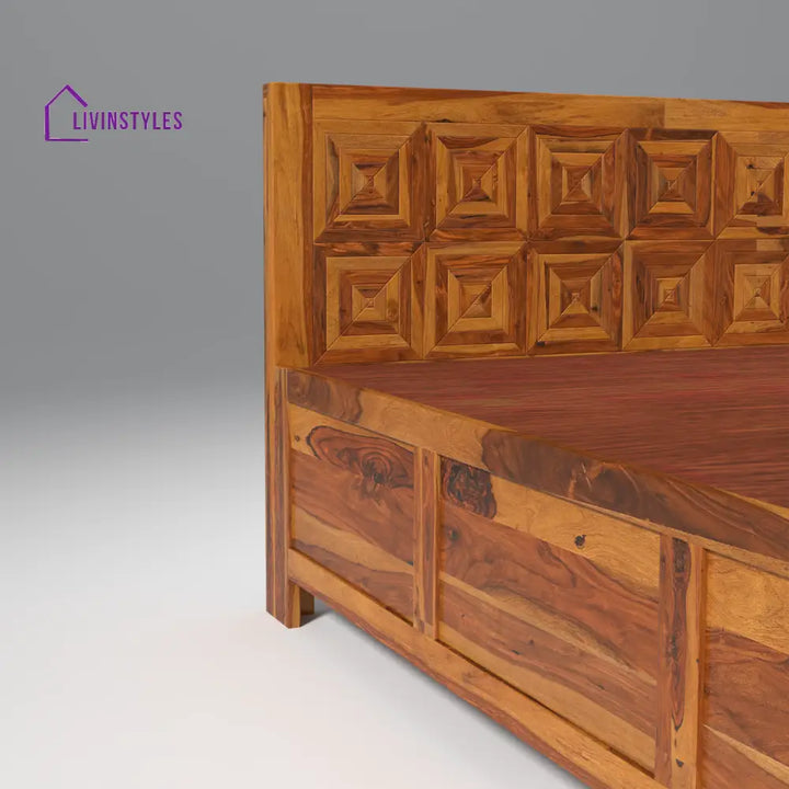 Lilia Sheesham Wood Hydraulic Bed in Light Honey Finish With Box Storage
