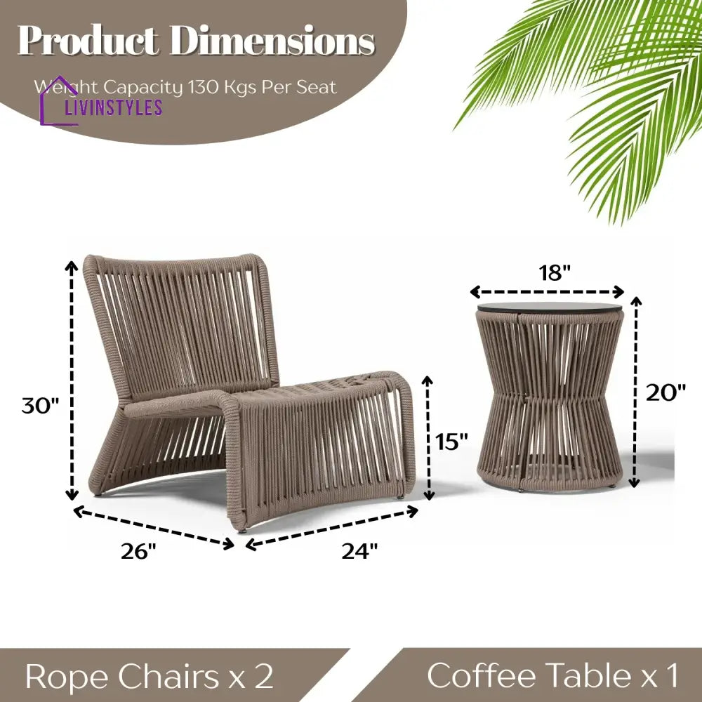 Liliana 3-Piece Outdoor Beige Rope Patio Set - Patio Set