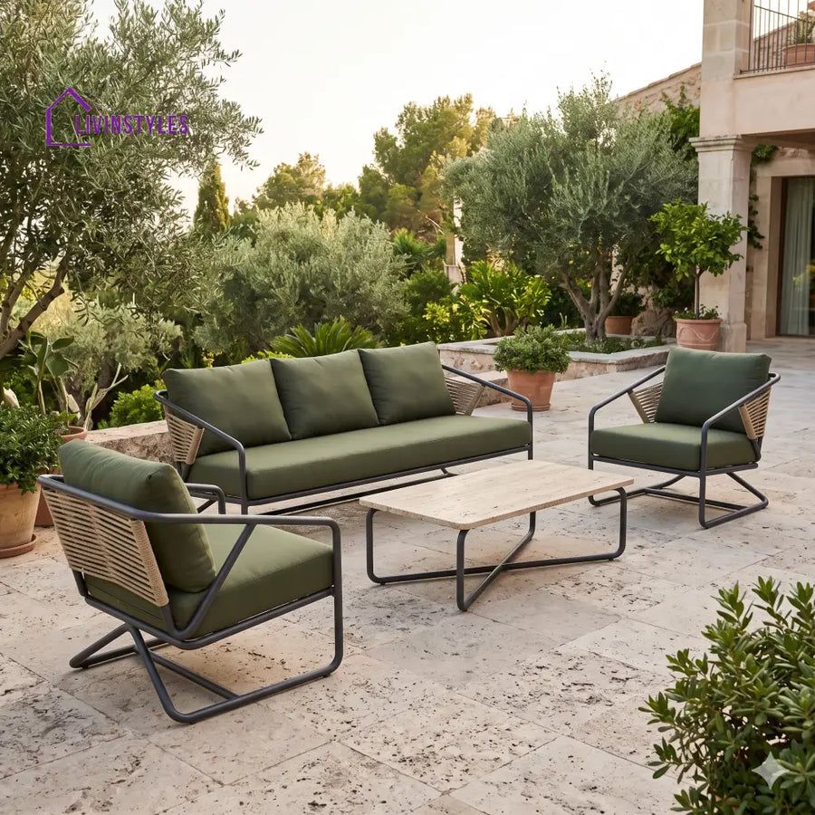 Liliana Premium MS Frame with Powder Coated Outdoor Sofa Set with Weather Proof Fabric