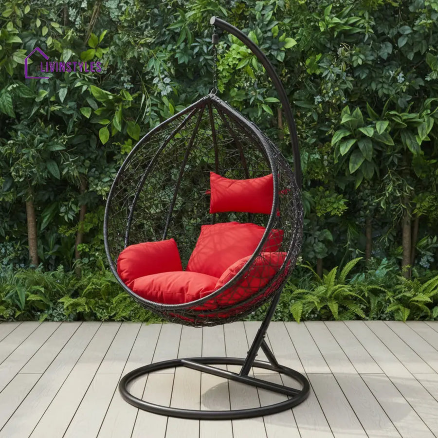 Lilo Single Seater Hanging Swing With Stand For Balcony Garden (Black) - Swings