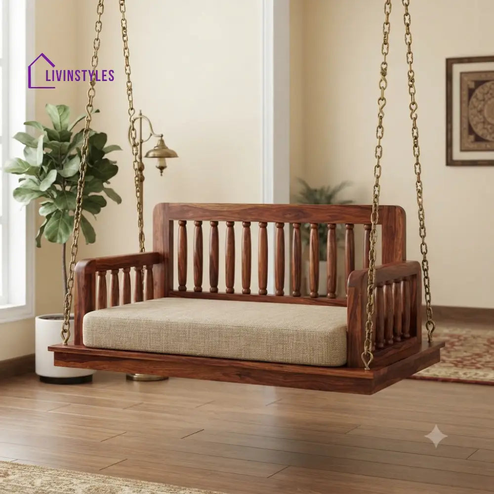 Lilou 2 Seater Wooden Swing for Home | Wooden Jhula for home