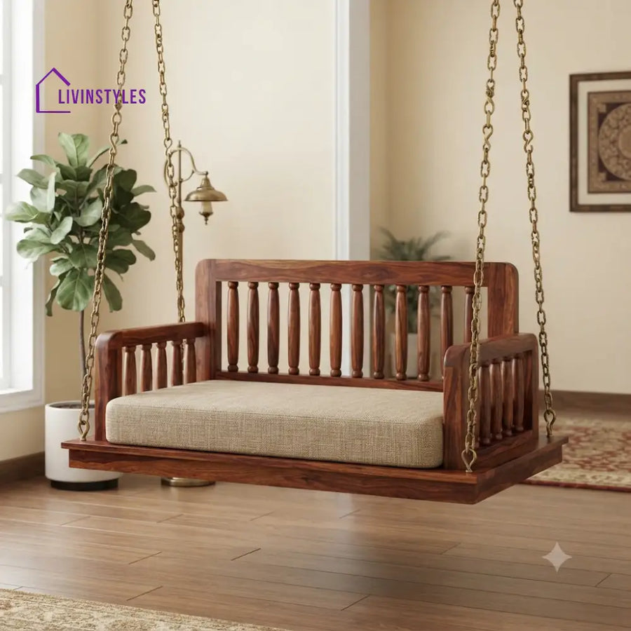 Lilou 2 Seater Wooden Swing for Home | Wooden Jhula for home