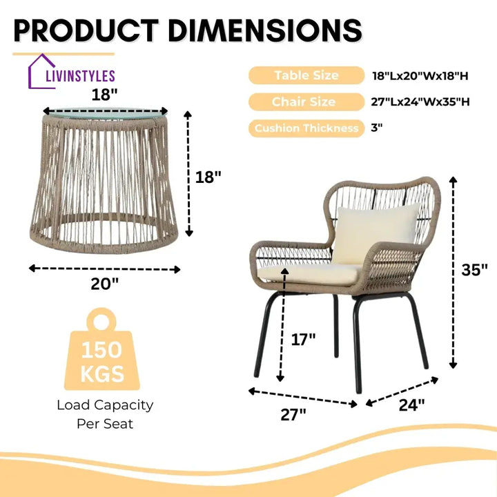 Lilou Outdoor Patio Garden 3 Piece All Weather Resistant Furniture Set - Patio Set