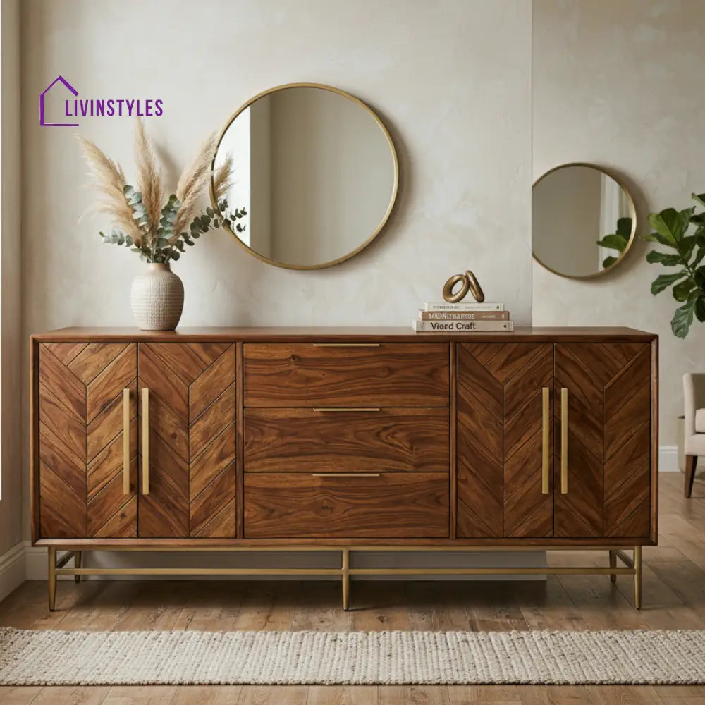 Lily Sheesham Wood Cabinet and Sideboard (Honey Finish)