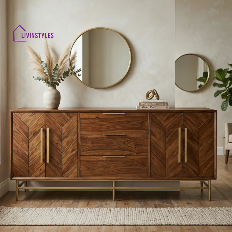 Lily Sheesham Wood Cabinet and Sideboard (Honey Finish)