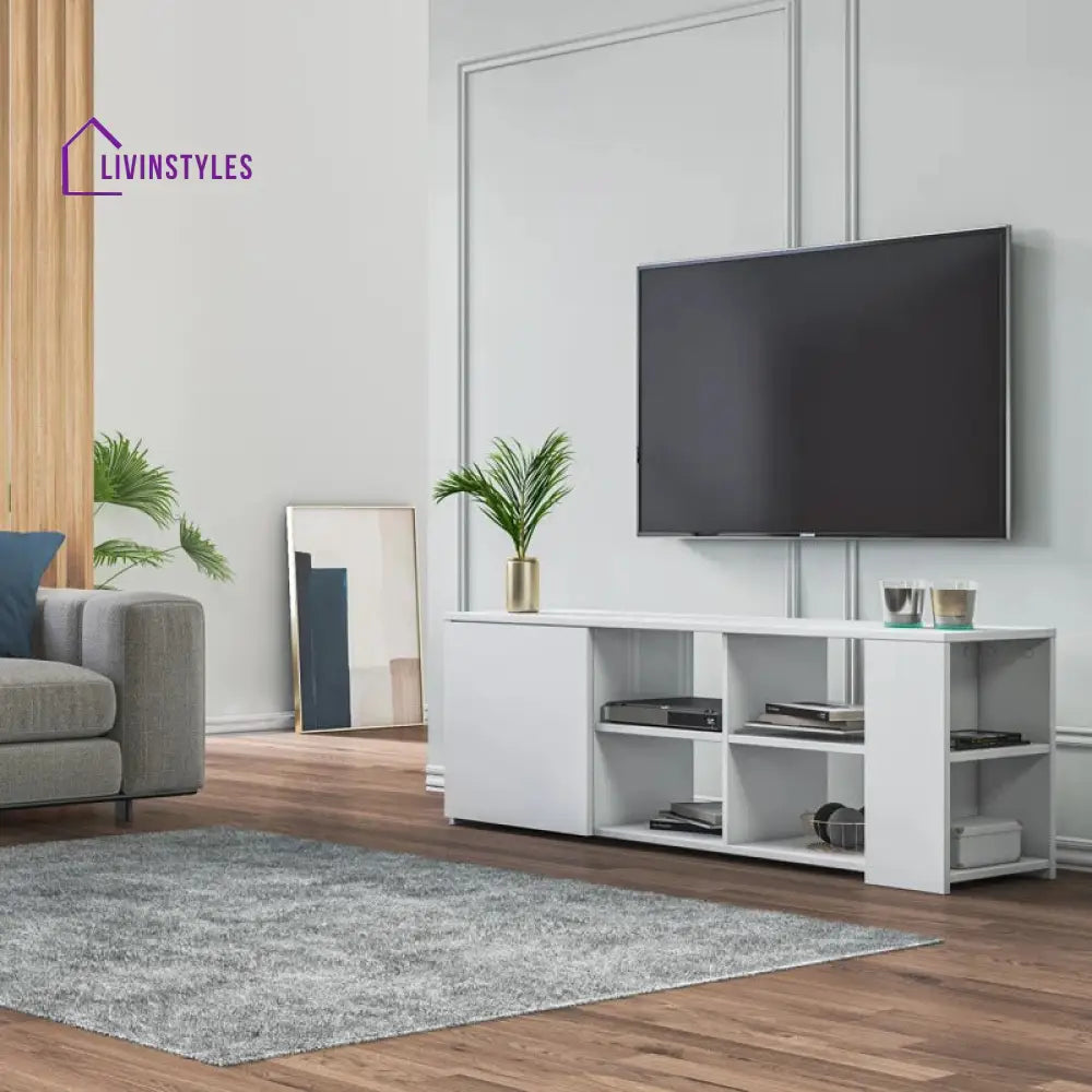 Lily White Finish Tv Unit Stand for Living Room