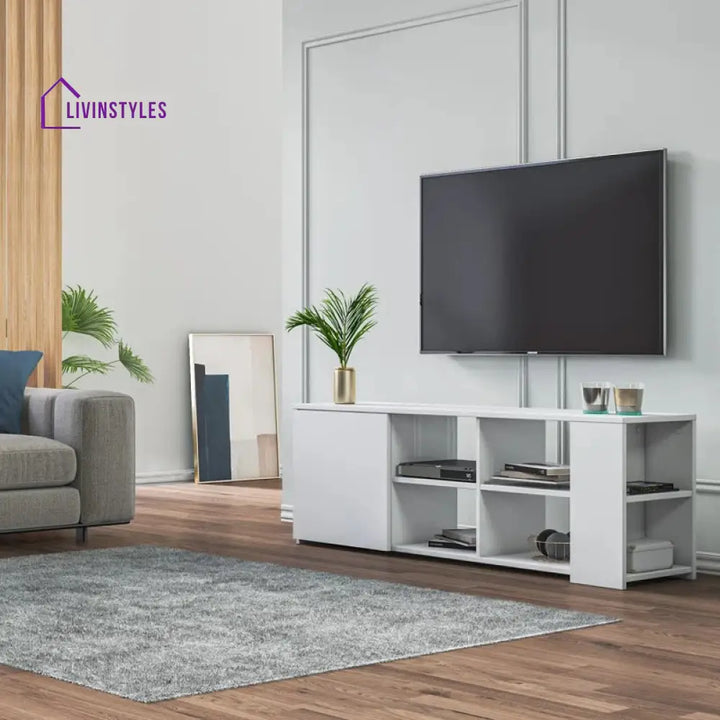 Lily White Finish Tv Unit Stand for Living Room