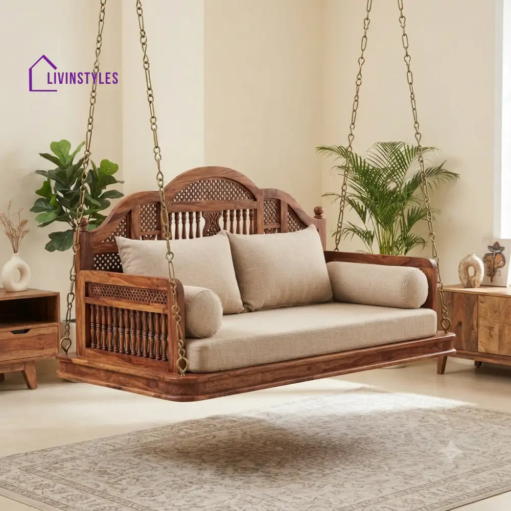 Lina 2 Seater Wooden Swing for Home | Wooden Jhula for home