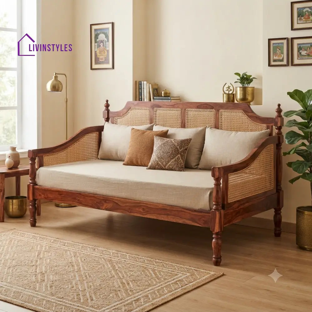 Lina Wooden Divan Bed for Living Room | Solid Sheesham Wood