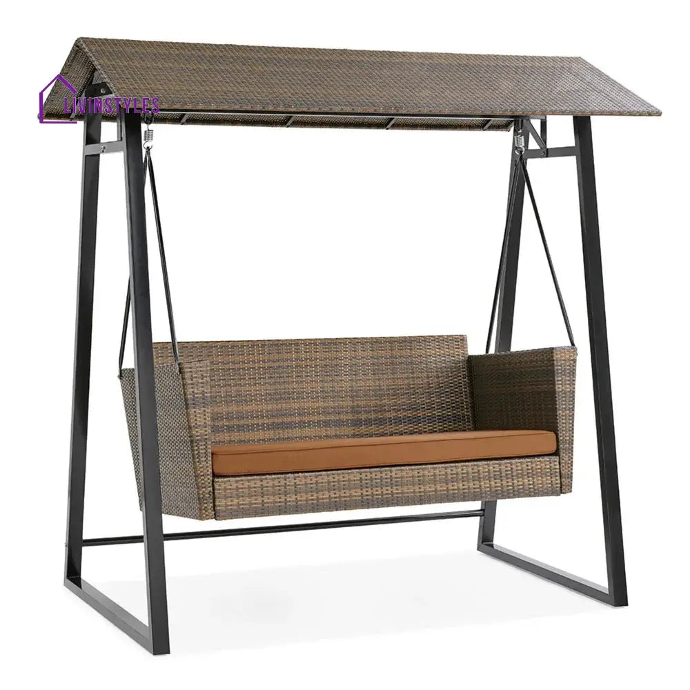 Lince Double Seater Hanging Swing With Stand For Balcony Garden Swing (Brown) - Swings