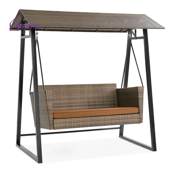 Lince Double Seater Hanging Swing With Stand For Balcony Garden Swing (Brown) - Swings