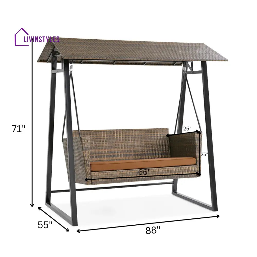 Lince Double Seater Hanging Swing With Stand For Balcony Garden Swing (Brown) - Swings