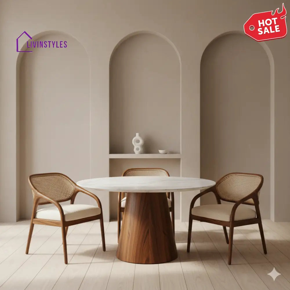 Linda Round Solid Sheesham Wood Dining Table Set | Roud 4 Seater Dining Table Set