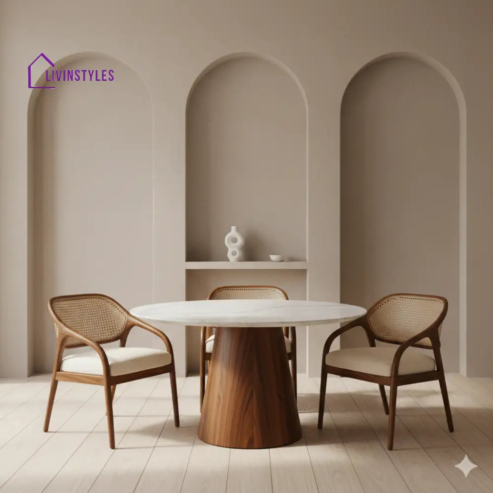 Linda Round Solid Sheesham Wood Dining Table Set | Roud 4 Seater Dining Table Set