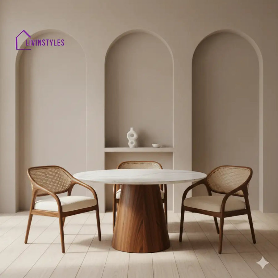 Linda Round Solid Sheesham Wood Dining Table Set | Roud 4 Seater Dining Table Set