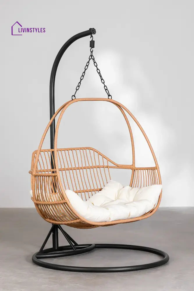 Lino Single Seater Hanging Swing With Stand For Balcony Garden Swing - Black + Honey - Swings