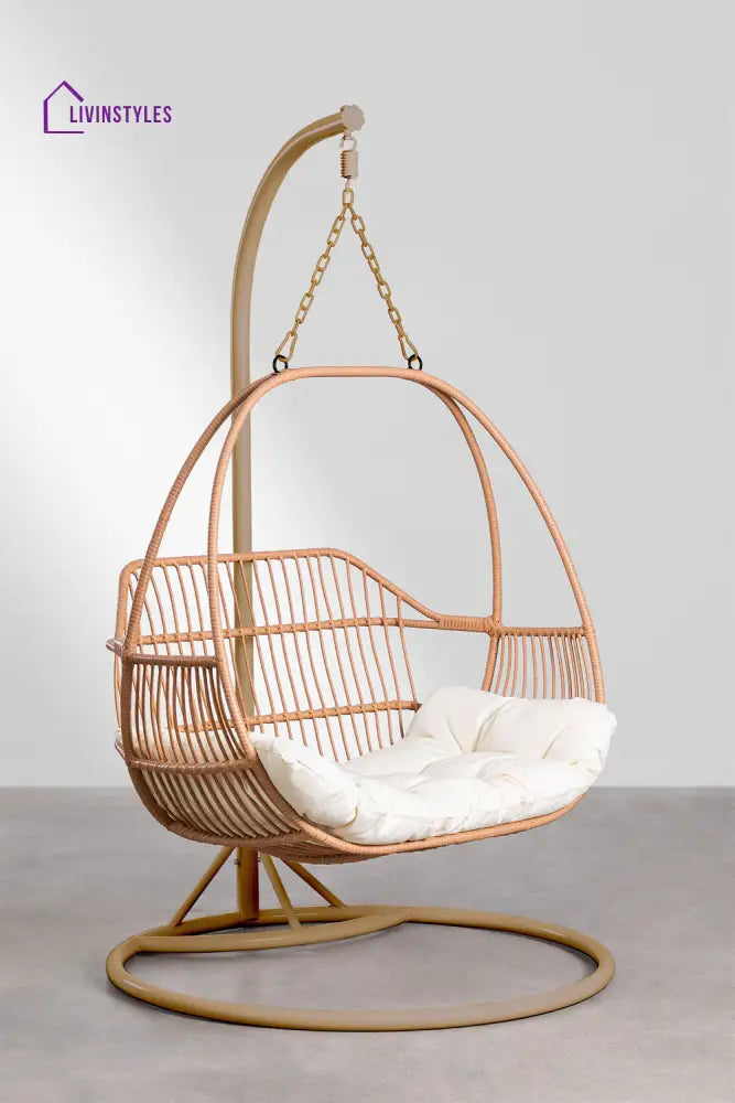 Lino Single Seater Hanging Swing With Stand For Balcony Garden Swing - Honey + Honey - Swings