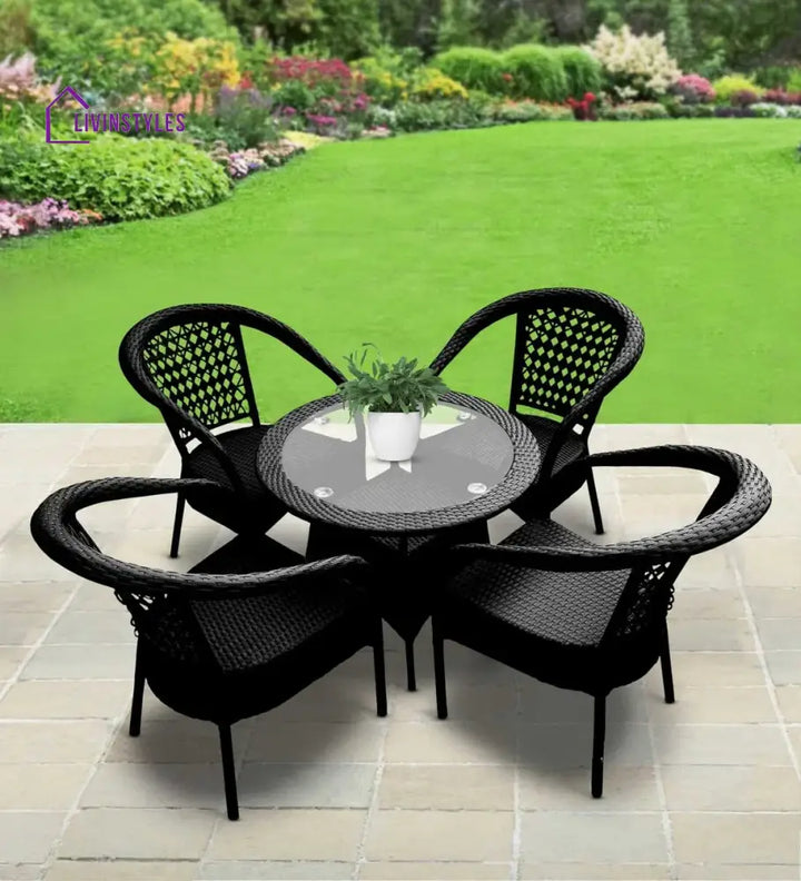 Lion Outdoor Patio Seating Set 4 Chairs and 1 Table Set - Black - Coffee Table Sets