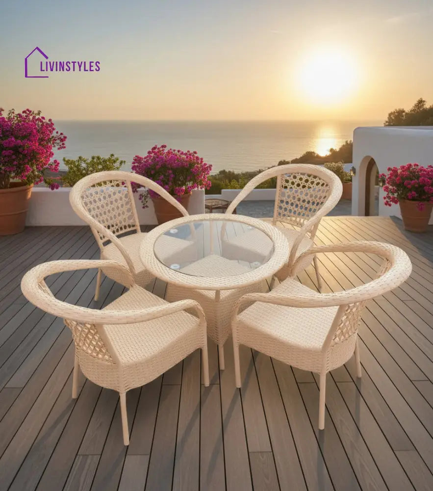 Lion Outdoor Patio Seating Set 4 Chairs and 1 Table Set - Cream - Coffee Table Sets