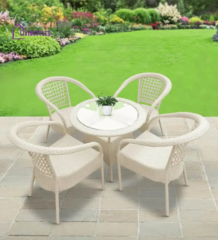 Lion Outdoor Patio Seating Set 4 Chairs and 1 Table Set - White - Coffee Table Sets
