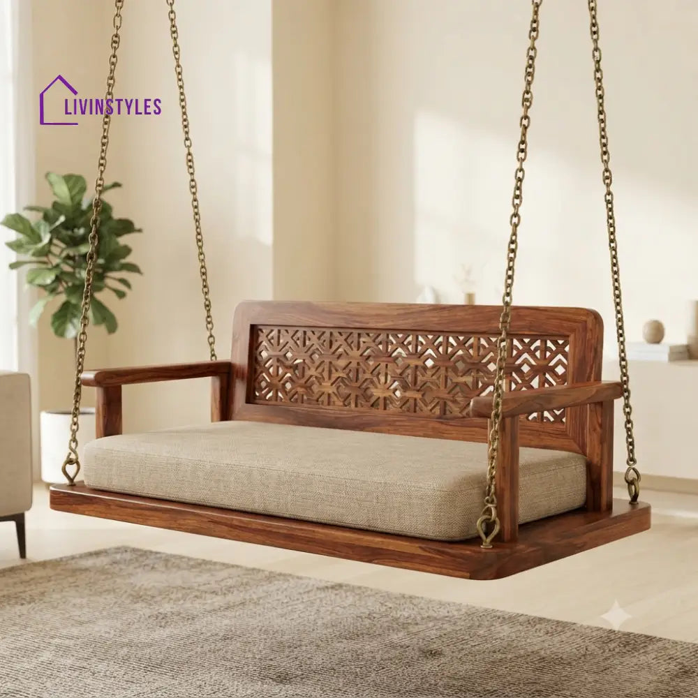 Lise 2 Seater Wooden Swing for Home | Wooden Jhula for home