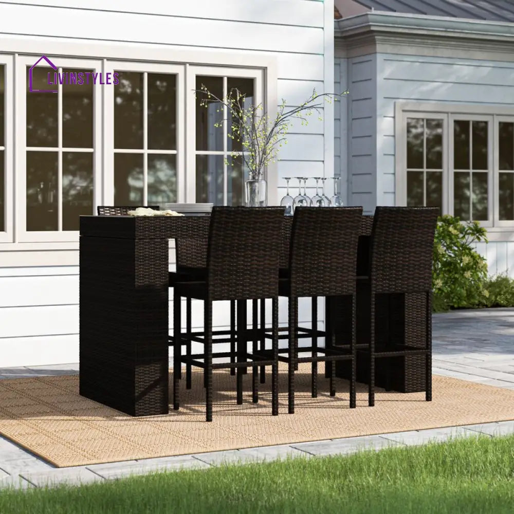 Litani Outdoor Patio Bar Sets 6 Chairs and 1 Table (Dark Brown) - Bar Sets