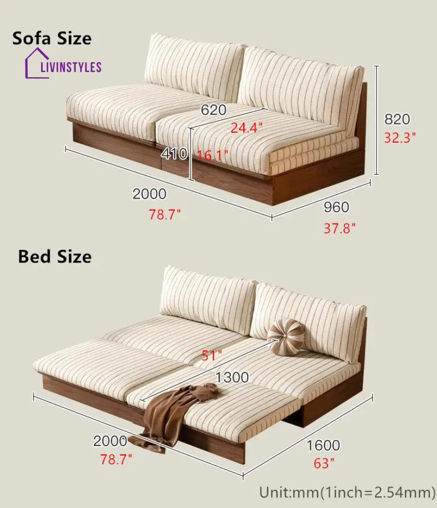 Japandi YUNJIAN Pull Out Solid Wood Frame Sofa Bed sofa bed