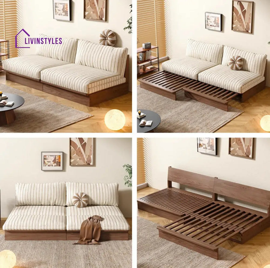Japandi YUNJIAN Pull Out Solid Wood Frame Sofa Bed sofa bed