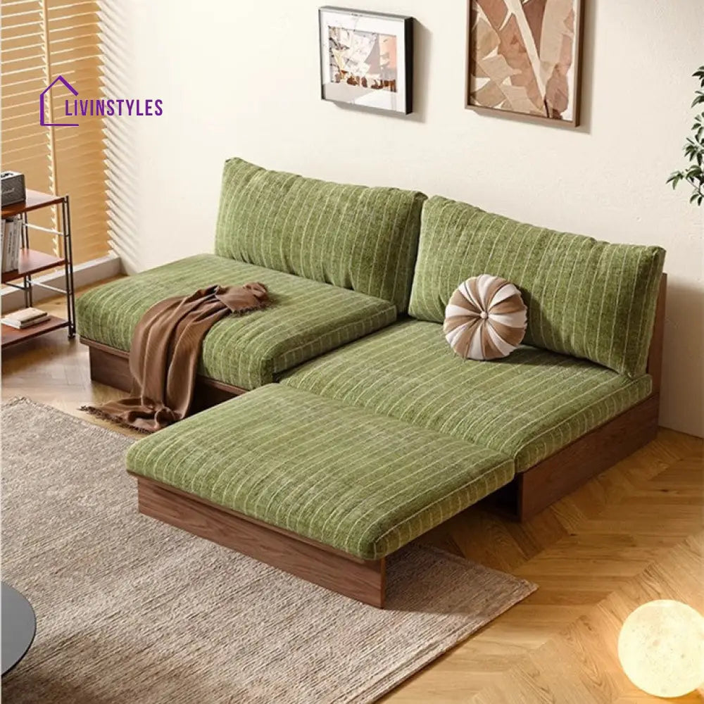 Japandi YUNJIAN Pull Out Solid Wood Frame Sofa Bed Green / 2.0M/79INCH sofa bed