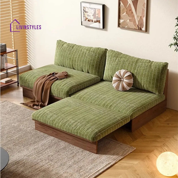 Japandi YUNJIAN Pull Out Solid Wood Frame Sofa Bed Green / 2.0M/79INCH sofa bed