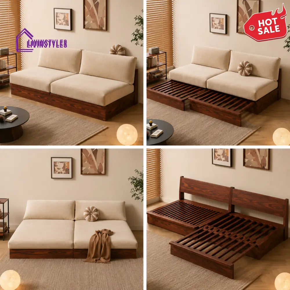Liva Pull Out Solid Wood Sofa Come Bed - sofa bed