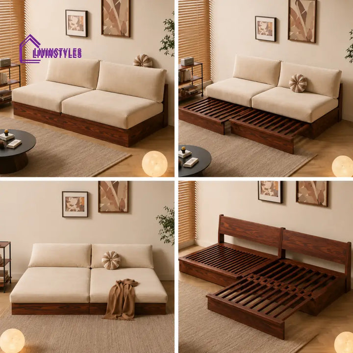 Liva Pull Out Solid Wood Sofa Come Bed - sofa bed