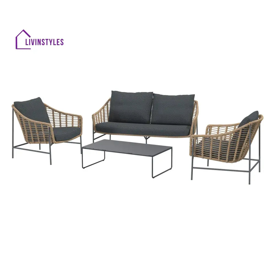 Livia Outdoor Garden Balcony Sofa Set 2 Seater 2 Single seater and 1 Center Table Set (Tan) - Sofa Sets