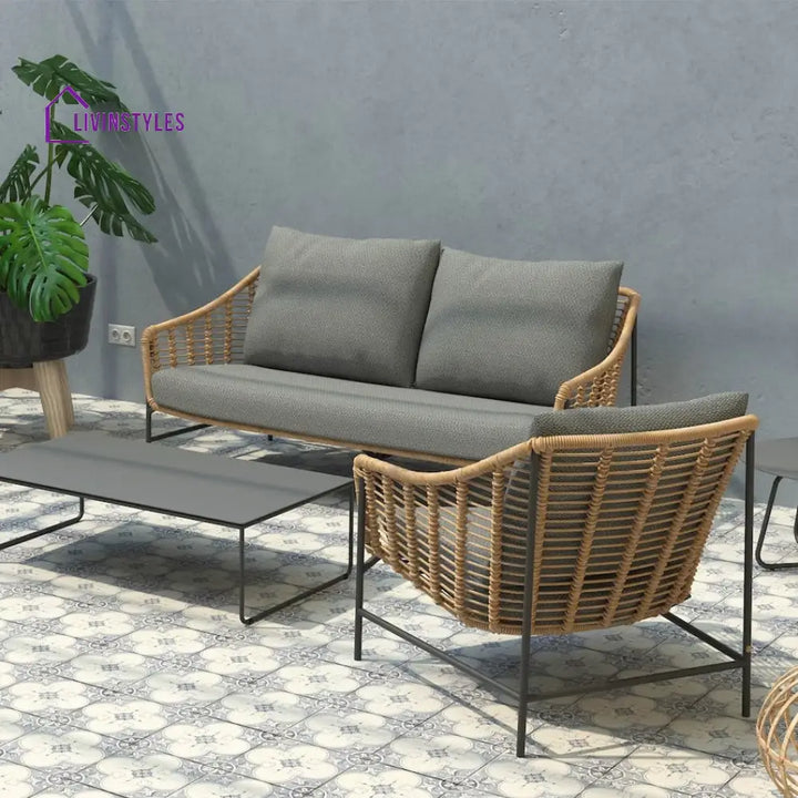 Livia Outdoor Garden Balcony Sofa Set 2 Seater 2 Single seater and 1 Center Table Set (Tan) - Sofa Sets