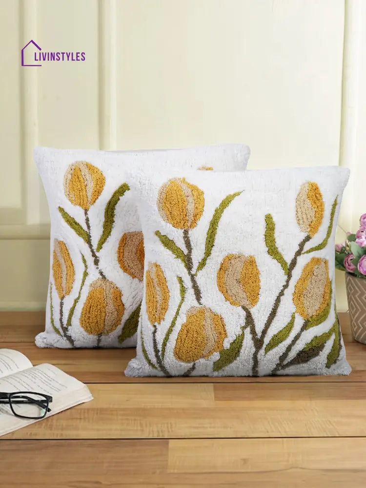 100% Cotton Tufted Multi Color Cushion Cover Set Of 2 (18X18 Inch)