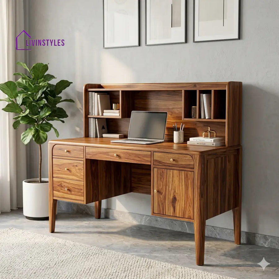 LivIn Styles Daniel Premium Solid Sheesham Wood Study Table with Hutch for Home