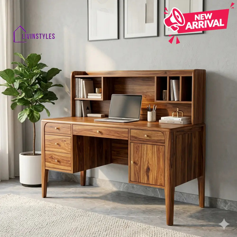 LivIn Styles Daniel Premium Solid Sheesham Wood Study Table with Hutch for Home