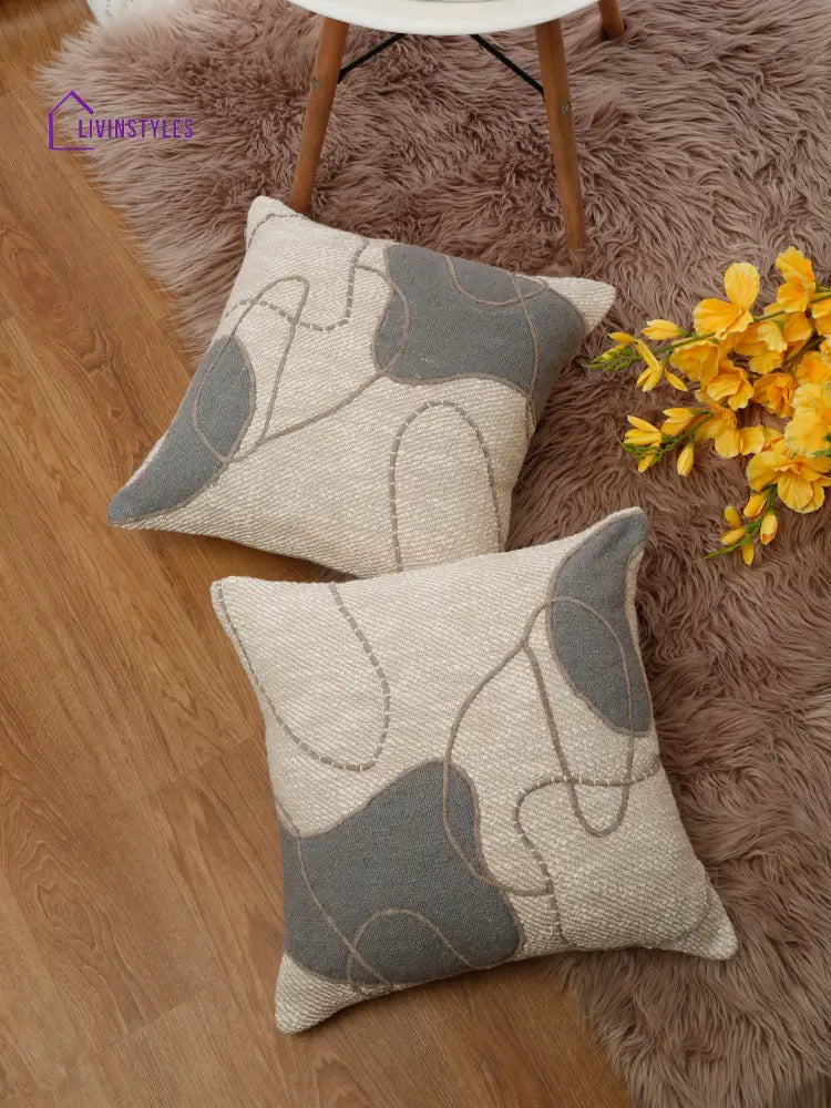Eyda Embroidered Cotton Cushion Covers Set Of 2-18X18 Inch
