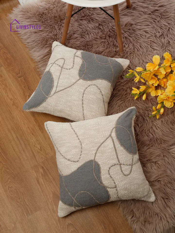 Eyda Embroidered Cotton Cushion Covers Set Of 2-18X18 Inch
