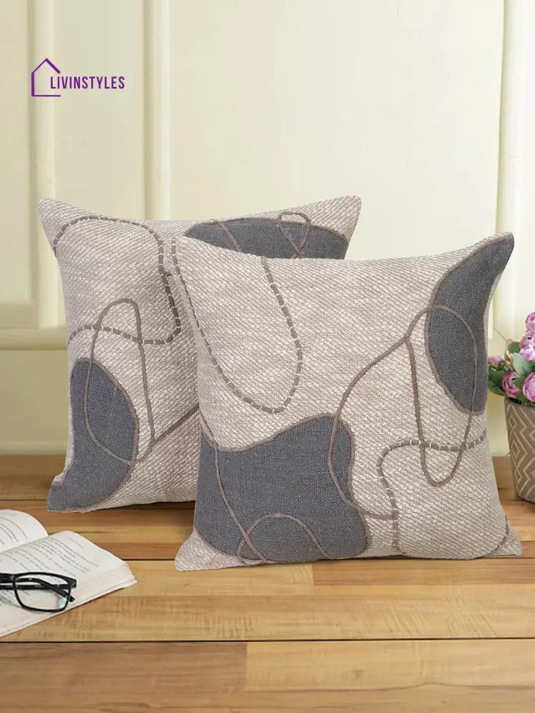 Eyda Embroidered Cotton Cushion Covers Set Of 2-18X18 Inch