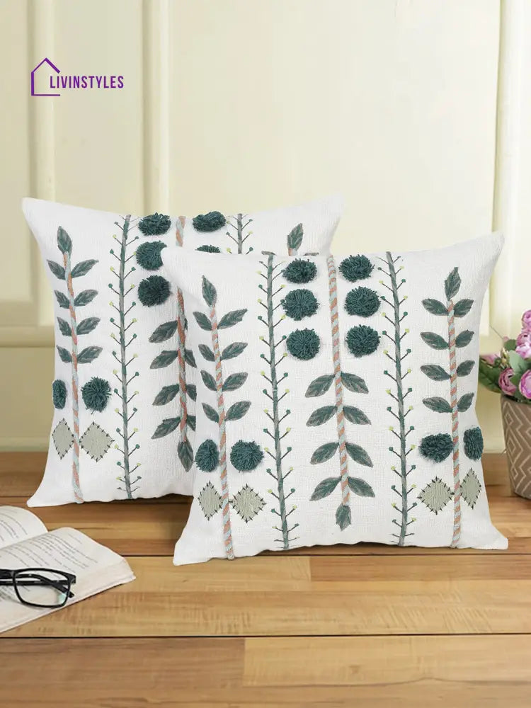 Eyda Embroidered Cotton Cushion Covers Set Of 2-18X18 Inch
