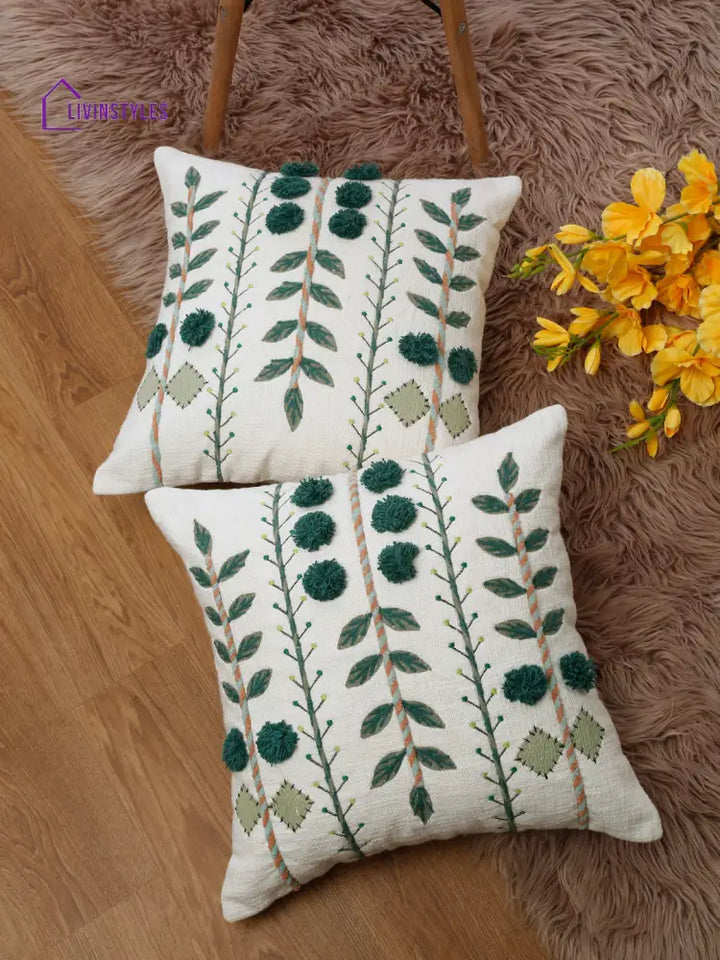 Eyda Embroidered Cotton Cushion Covers Set Of 2-18X18 Inch
